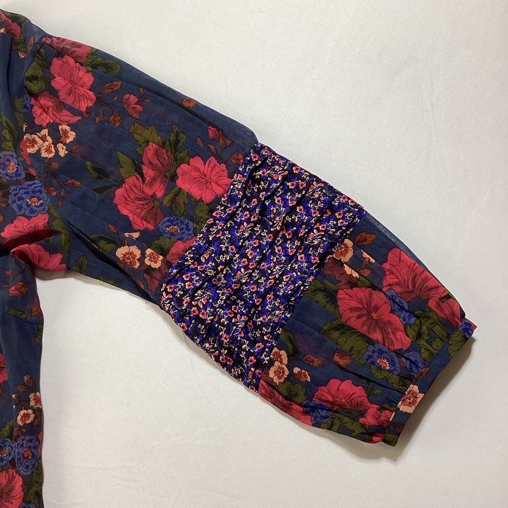 Daniel Rainn Navy and Red Floral Sheer Blouse - Picture 5 of 11